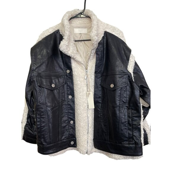 Blank NYC Fresh Air Sherpa Faux Leather Trucker Jacket Sz Large NWT - Picture 7 of 9